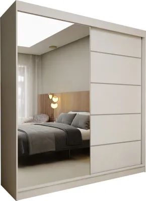 Produktbild von Masseno Schiebetürenschrank MIRELLA 200 cm Kleiderschrank Schlafzimmer Schrank 2-türig mit Spiegel Weiß