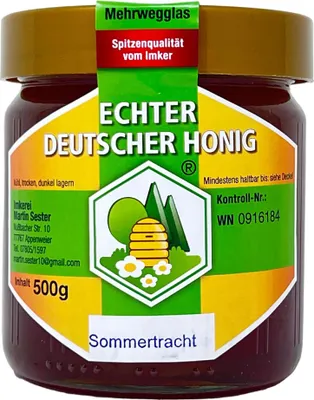 Obrázok produktu pre Pravý nemecký med "Sommertracht" 500g pohár - Wanderimkerei Martin Sester