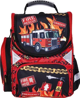 Produktbild von Schulrucksack Schulranzen Feuerwehr Firefighters Motiv ergonomischer Ranzen Tornister Rucksack Schulltasche Jungen Mädchen inkl. Regenschutz
