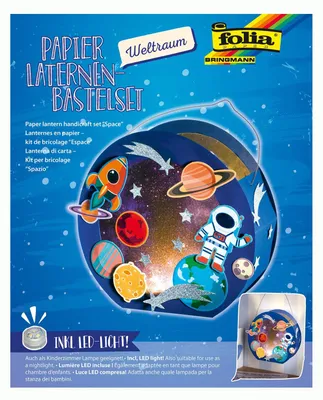 Produktbild von folia 68103 - Laternen-Bastelset, Weltraum, inklusive Laternenstab und LED Licht, bunt