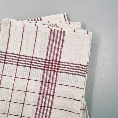 Produktbild von Küchentuch weiß-rot kariert 10 Stück : 50% BW, 50% Leinen, 70g/Stück : weiß / rot