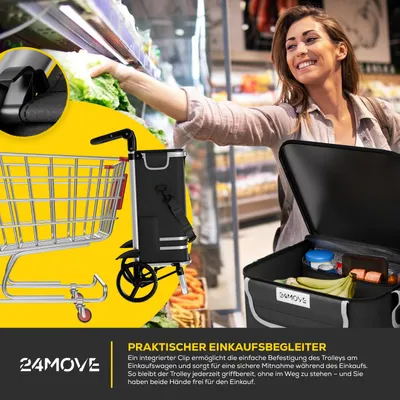 Produktbild von 24MOVE® Einkaufstrolley VEHLO 3in1 Trolley faltbarer Einkaufswagen mit Kühlfach, schwarz