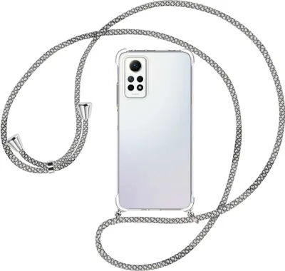 Produktbild von Handykette Backcover-Schutzhülle mit Band (Metall silberfarben) für Xiaomi Redmi Note 12 Pro 4G (6.67'') - weiß/grau kariert