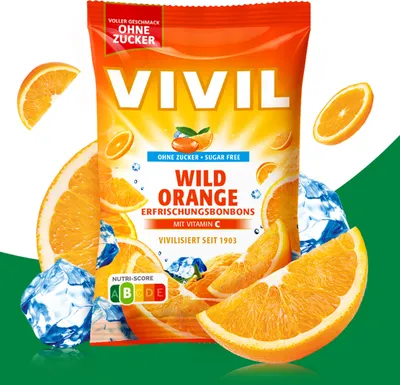 Produktbild von VIVIL Wild Orange Erfrischungsbonbons ohne Zucker | 120g