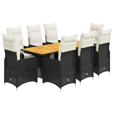 Produktbild von 9-tlg. Garten-Bistro-Set mit Kissen Schwarz Poly Rattan
