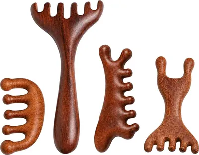 Produktbild von Massagekamm Set 4 Stück, Sandelholz, antistatisch, für Kopf