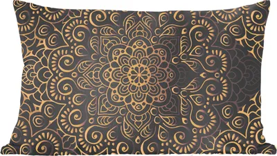 Produktbild von MuchoWow® Zierkissen Sofakissen Wohnzimmer Dekokissen 50x30 cm Goldenes Muster auf schwarzem Hintergrund - Wohnzimmerdekoration - Polster mit Photo