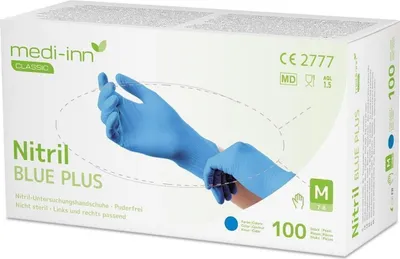 Produktbild von Medi-Inn Nitril Blue Plus - blau - puderfrei -  Gr. M - 1000 Einmalhandschuhe
