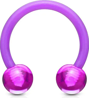 Produktbild von viva-adorno 1 Stück 1,6x12x5mm Universal Hufeisen Piercing Kunststoff mit UV Kugeln Septum Lippe Augenbraue Nase Piercing Z292, lila