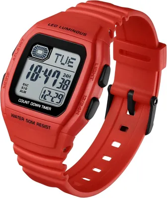 Imagen del producto de Reloj de pulsera resistente al agua (5ATM), con iluminación LED, cronógrafo, temporizador, alarma y función de doble hora, ideal para jóvenes, niños y niñas, con indicador de fecha y día de la semana