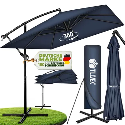Image de tillvex® Alu Parasol Rectangulaire Ø 330 cm Bleu Marine + Couverture avec Manivelle | Parasol Ampli Carré avec Support & Paravent | Parasol de Jardin Protection UV Aluminium | Parasol à Manivelle Parasol de Marché Imperméable 360° Rotatif, Image générée par une IA