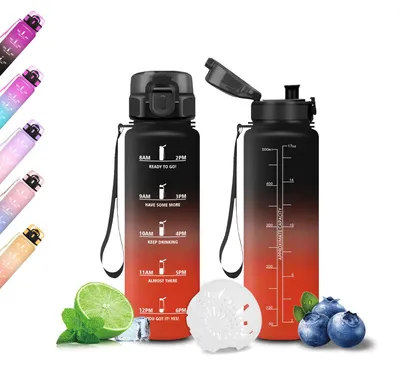 Produktbild von Trinkflasche 500ml Auslaufsicher mit Zeitmarkierung, Mujigaga Wasserflasche