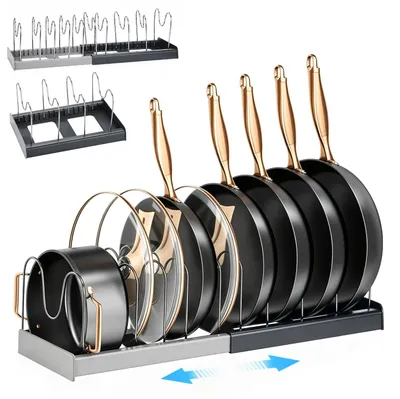 Image de Étagère extensible pour organiser les casseroles, avec 10 compartiments réglables, de 30,5 à 56 cm