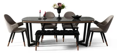 Produktbild von Esstisch Textil 4x Stühle Hocker Robust 6tlg. Esszimmergarniture