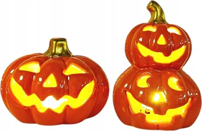 Zdjęcie produktu dla Tetsmg Lampiony Dyniowe Led 2Szt Ceramiczne Dekoracyjne Halloween Jesień