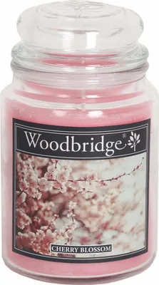Image de Bougie parfumée Woodbridge Cherry Blossom, cerise et jasmin, bougie en verre, 565 g, 2 mèches, durée de combustion de 130 heures, rose