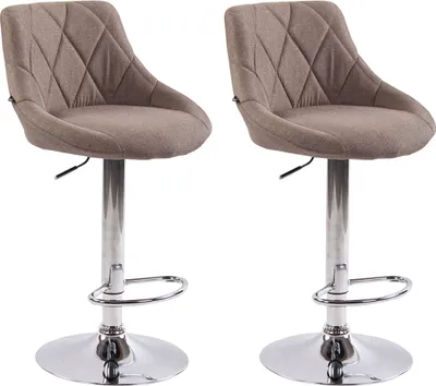 Produktbild von TPFLiving 2er Set Barhocker Lazius Gestell Metall in Chromoptik Stoff Taupe
