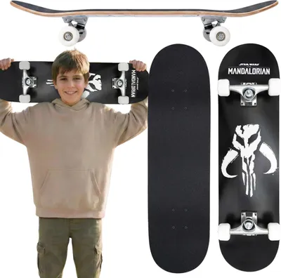 Produktbild von STAR WARS The Mandalorian Logo Jugend-Holzskateboard, 79 cm, rutschfestes Deck, bis 80 kg belastbar