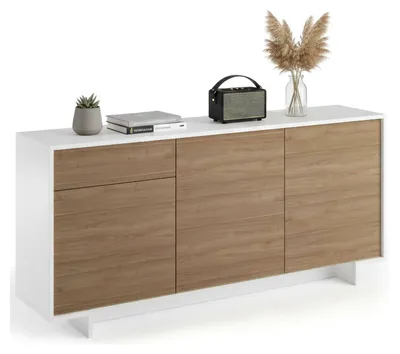 Produktbild von Sideboard Davallon, Wohnzimmer-Sideboard, Wohnzimmer-Buffet mit 3 Türen und 1 Schublade, 100 % Italy, 170 x 42 x 78 cm, Weiß und Eiche