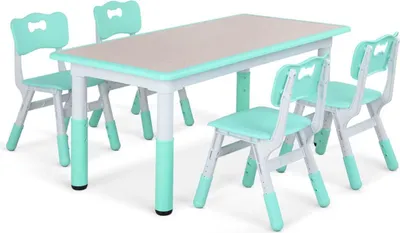 Obrázek produktu pro Dětský stůl se 4 židlemi - Nastavitelná deska na hraní a aktivity - Dětský stůl - Zelený - 120x60cm - Pro děti od 2 do 10 let