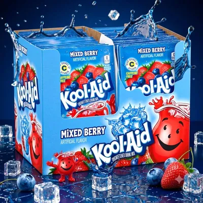 Produktbild von Kool-Aid Mixed Berry Getränkepulver Ungesüßt Multipack 48 x 6,2g + Heartforcards Versandschutz