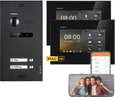 Produktbild von BALTER EVO HD WiFi Unterputz Schwarz 2-Draht 2x 7" Schwarz Video Türsprechanlage Set 2 Familienhaus