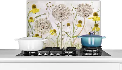Produktbild von KitchenYeah®  Spritzschutz Küche - Küchenrückwand - Wandschutz für Herd und Spüle - Blumen - Stillleben - Ölfarbe 60x40 - Alu-Dibond (Alternative zum Spritzschutz aus Glas) - Hitzebeständig - Herdspri
