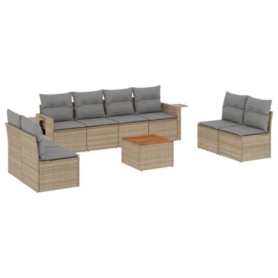 Produktbild von 9-tlg. Garten-Sofagarnitur mit Kissen Beige Poly Rattan