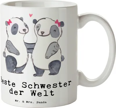 Produktbild von Mr. & Mrs. Panda Becher Panda Beste Schwester der Welt - Weiß - Geschenk, Tasse, Sister, Liebe, Schwesterherz, Kinder, Kaffeetasse, Trinkbecher, Kaffeebecher, Bedruckte