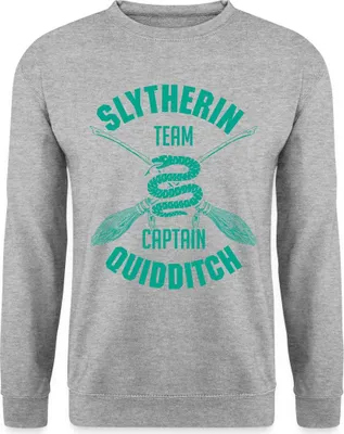 Produktbild von Spreadshirt Harry Potter Slytherin Quidditch Wappen Uni Pullover, L, Weißgrau meliert