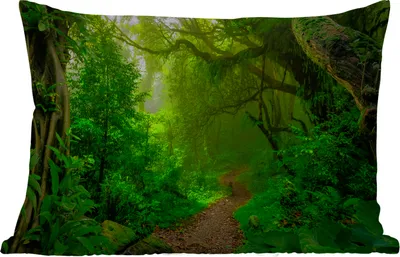 Produktbild von MuchoWow® Outdoor Kissen - Landschaft - Dschungel - Tropisch - Sonne - Grün - 60x40 cm - Wetterfest - Lounge Kissen - Zierkissen - Kissen für Innenräume