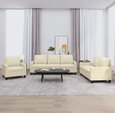 Produktbild von "im Angebot" 3-tlg. Sofagarnitur - Sofa-Set - Couchgarnitur - mit Kissen Creme Kunstleder - Klassische Sofas CC8848