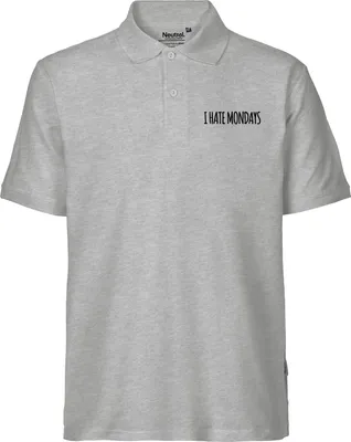 Produktbild von Huuraa Herren Polo Shirt I hate mondays Schriftzug S Sport Grey Bio Baumwolle Fairtrade Poloshirt Geschenkidee