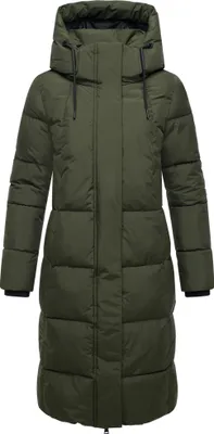 Produktbild von Marikoo Damen Wintermantel lang Mantel Steppjacke Parka gefüttert Kapuze Chumanii Dunkel Olive Gr. 42 - XL