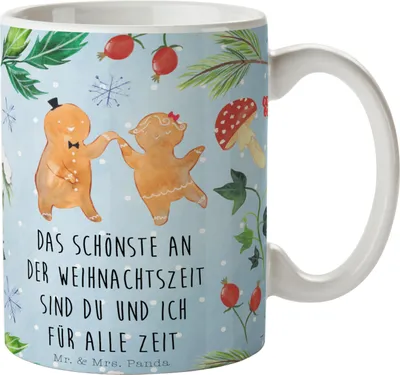 Produktbild von Mr. & Mrs. Panda Teetasse Lebkuchen Pärchen - Weiß - Geschenk, Kaffeetasse, statement tasse, Becher, Keramiktasse, kakaobecher, Weihnachten
