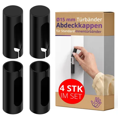 Produktbild von ERGO line Aufsteckhülsen für Türbänder Ø 15 mm – 4 Stück Schwarz – Kunststoff Zierhülsen für Türscharniere, Türband-Abdeckkappen