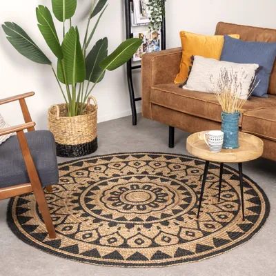 Produktbild von Volero - Jute Teppich Rund - Henna Ayda Natur - Ø 180 cm - Wohnzimmer, Esszimmer, Schlafzimmer, Flur - Boho, Ländlich, Skandinavisch