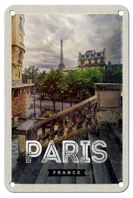 Produktbild von Blechschild Reise 12x18cm Paris Frankreich Eiffelturm Treppe Schild