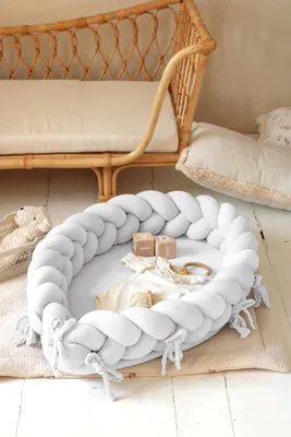 Produktbild von Babynest 2-in-1, Nestchen, & Bettschlange Weiß – Velours, handgeflochten, | Letino