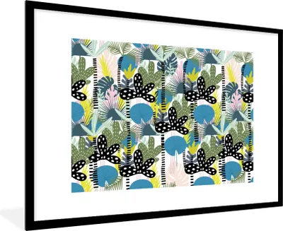 Produktbild von MuchoWow® MuchoWow® Gerahmtes Poster Blätter - Dschungel - Muster 90x60 cm - Poster mit zchwarzem Bilderrahmen - Wanddekoration - Fotos