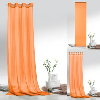 Produktbild von heimtexland ® Vorhänge Voile einfarbig Schiebegardine Ösenschal Schlaufenschal Gardine Typ418 Orange Ösenschal HxB 245x140 cm