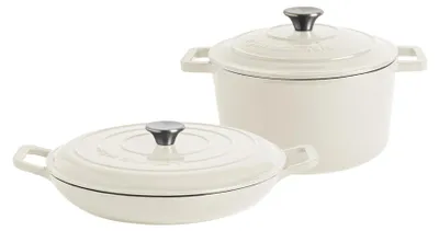Produktbild von 2-teiliges flaches Gusseisen-Auflaufformen-Set – 2,3 l/4,5 l – Kieselglanz