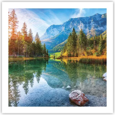 Produktbild von Poster - Poster ohne Rahmen - Landschaft Berge Morgendämmerung - 60x60 cm - Wand Bild - Wanddeko - Wandbilder - Kunstposter - Wandposter - Bilder - Kunstdruck - Wanddekoration - P2XAC60x60-4456