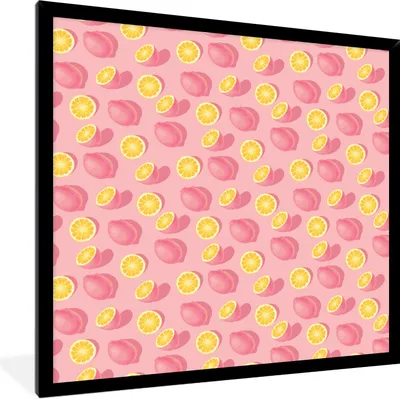 Produktbild von MuchoWow® Gerahmtes Poster Sommer - Zitrone - Rosa 40x40 cm - Poster mit Schwarzem Bilderrahmen Wandposter Rahmen Foto Bilder - Mit Rahmen - Wanddekoration Schlafzimmer