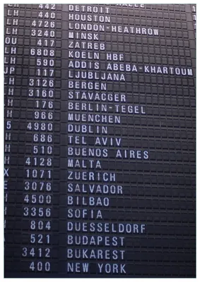 Produktbild von Wallario Premium Glasbild, freischwebende Optik, kräftige Farben, Größe 100 x 70 cm Motiv Flughafen Abflugtafel