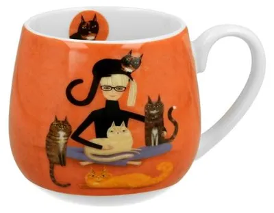 Productafbeelding van Becher, koffiemok, porselein, als cadeau, kattenwereld - Cindy en de katten, 430 ml