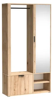 Produktbild von Garderobenschrank mit Spiegel - Artisan Eiche - Kleiderbügel - Ideal für Diele - MILO