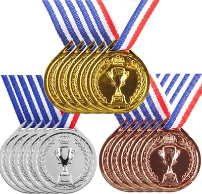 Imagen del producto de Conjunto de 15 medallas, en oro, plata y bronce, con cinta de 75 cm, para competiciones