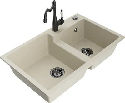 Produktbild von Mexen Tomas 2-Becken-Granitspüle mit Mischbatterie Carla, Beige - 6516-69-670700-70