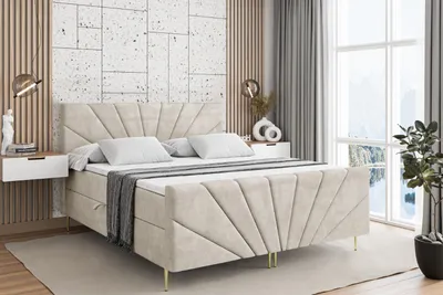 Produktbild von ALTDECOR Boxspringbett mit Gold Füßen, Matratze und Lattenrost, Topper, Fußteil, Polsterbett mit Bettkasten, Bett mit Stauraum H3-Matratze, Doppelbett - MILTIO-FZ-Z - 140x200 - Beige Monolith